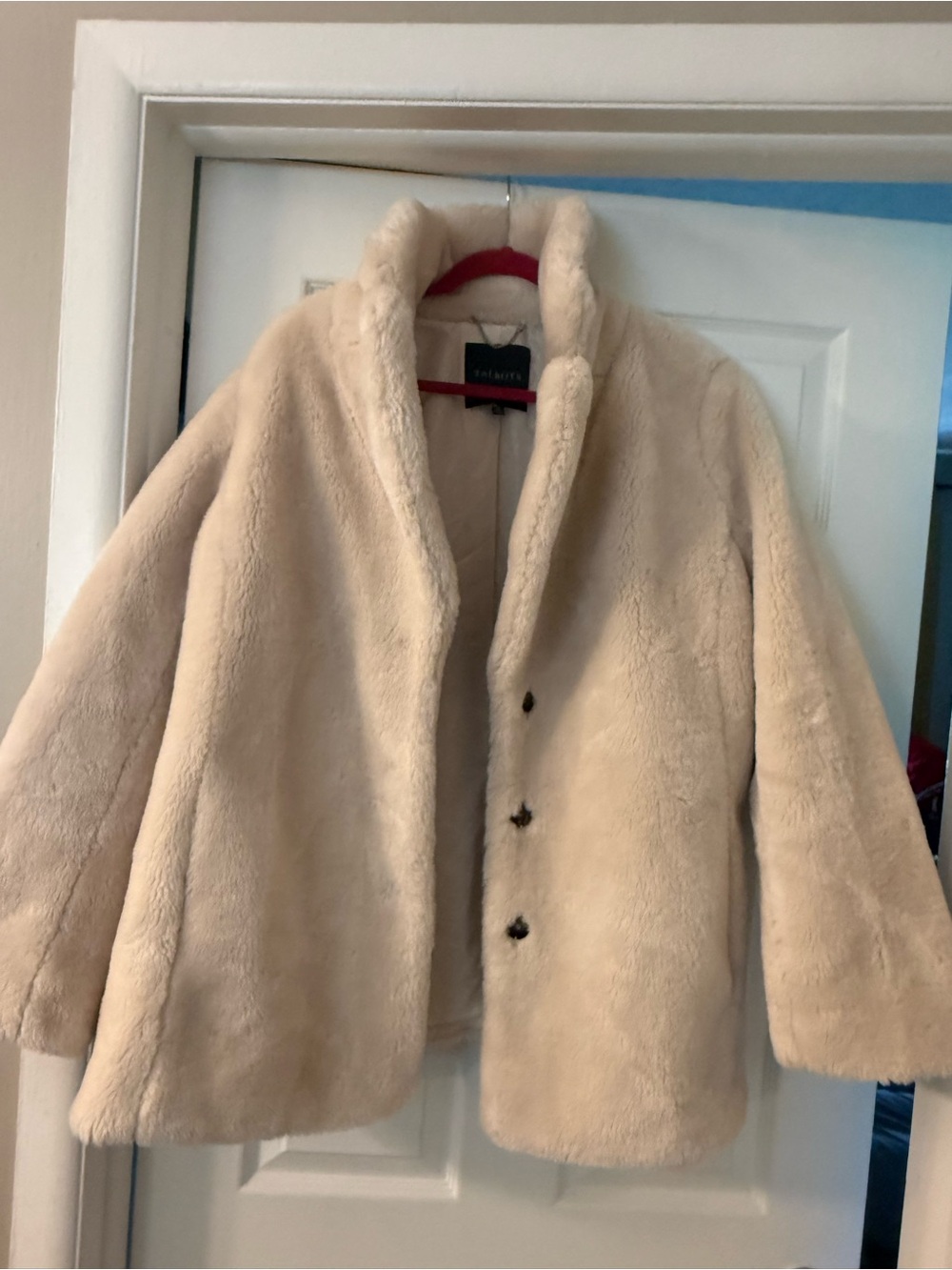 Talbots Ivory Faux Fur Plush Teddy Coat Button Front Size XL